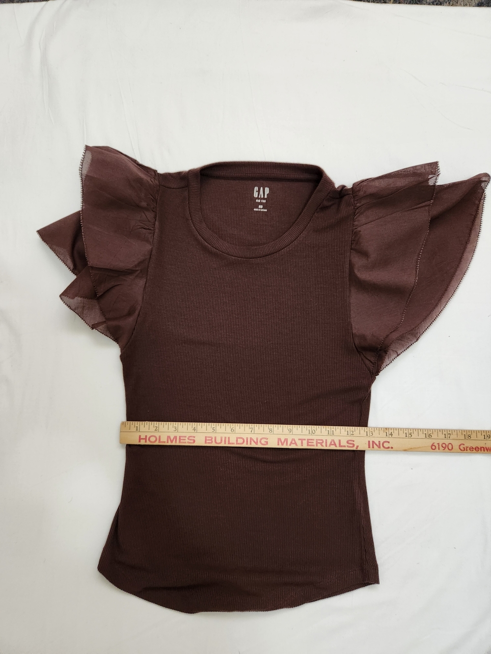 GAP Chocolate Brown Whimsical Flutter-Sleeve Ribbed Tee - Picture 8 of 9